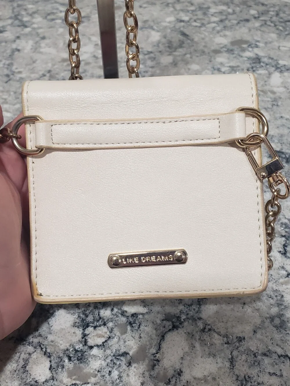 Like Dreams Ivory Square Crossbody Wallet Purse Gold Chain Star Charm Vegan Leat